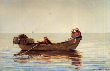  pittore Tableaux - Trois garçons dans un Dory avec des Pots de homard réalisme marine peintre Winslow Homer